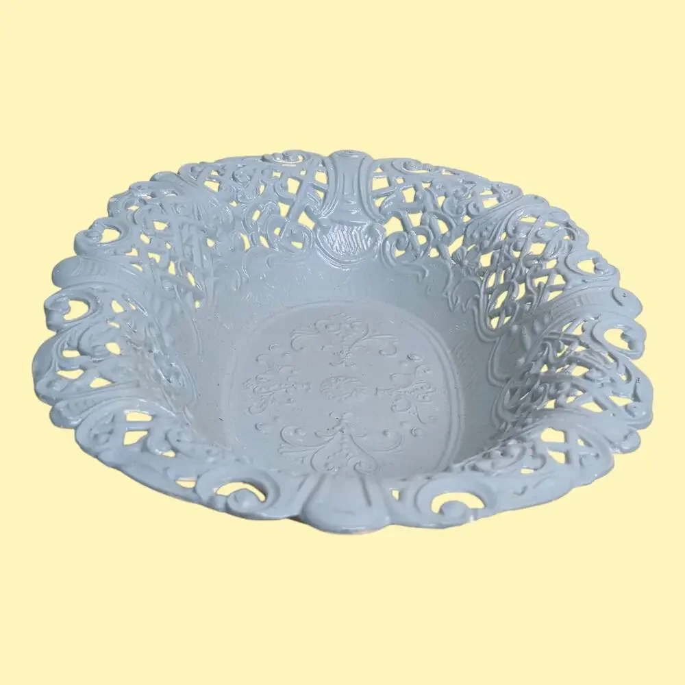 Vintage Italian Ornate Filigree Blue Painted Metal Fruit Bowl/Basket Italy
